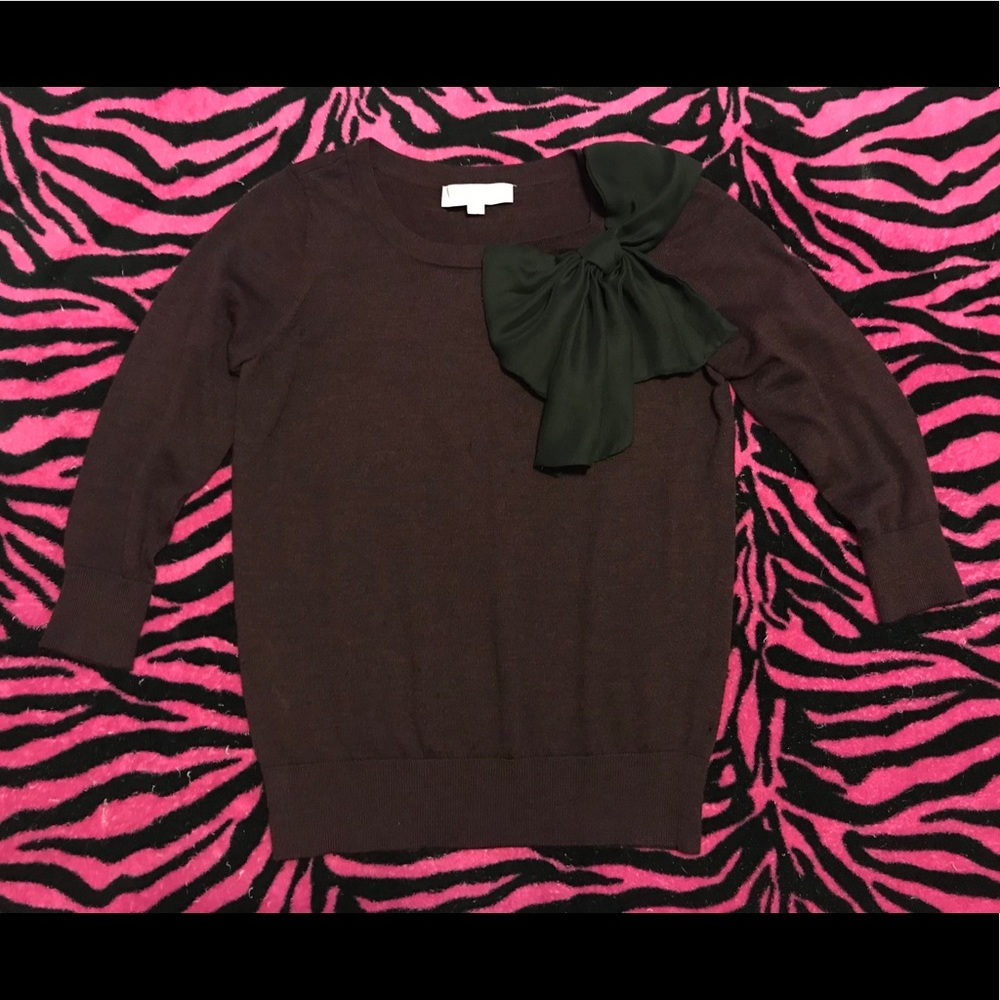 Ann Taylor LOFT Maroon Sweater with Black Bow